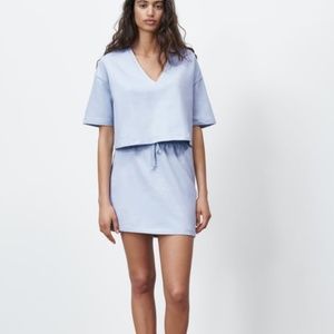 ZARA MINI SKIRT WITH DRAWSTRING LIGHT BLUE